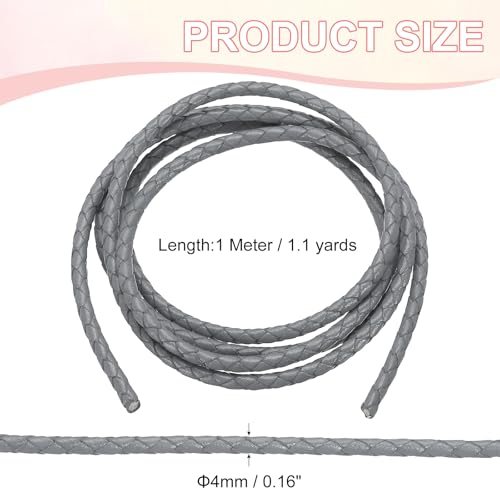Round Braided Leather Cord, 4mm Round Braided Leather Cord Rope Folded view 2