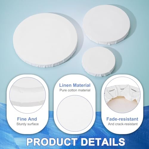 Round Canvas Board, White 3Pcs, Panels Cotton Stretched Canvas view 3