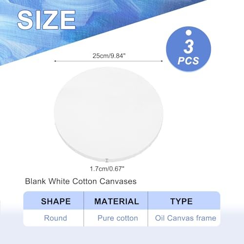 Round Canvas Board, White 3Pcs, Panels Cotton Stretched Canvas view 2