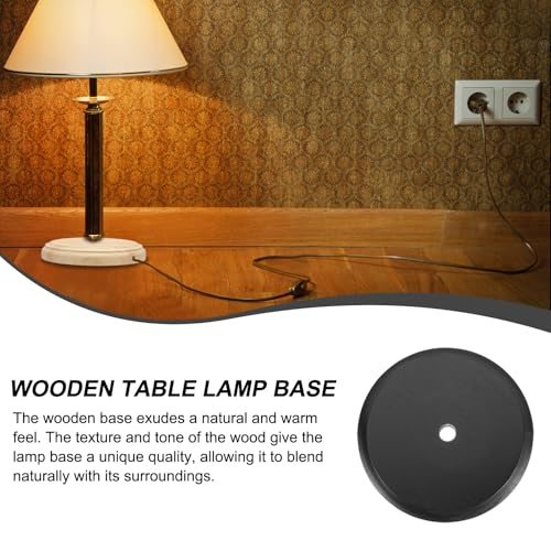 Round Solid Wooden Base Black, Wood Desk Lamp Display Stand Replacement view 4