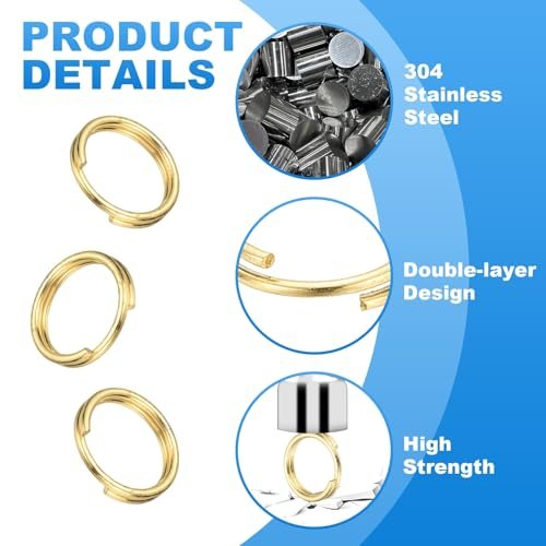 Round Split Ring Small Split Rings w/ Double Loops 7mm Gold 100Pcs, Metal view 3