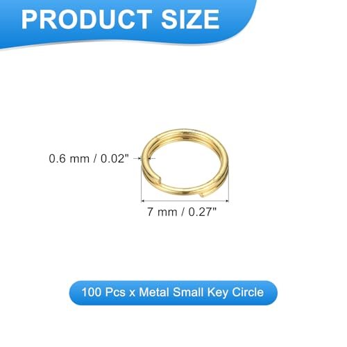 Round Split Ring Small Split Rings w/ Double Loops 7mm Gold 100Pcs, Metal view 2