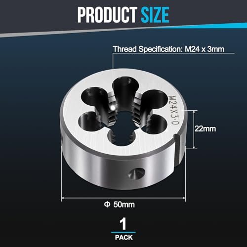 Round Threading Die M24x3mm Alloy Steel Non-Adjustable, Metric Right Hand view 2