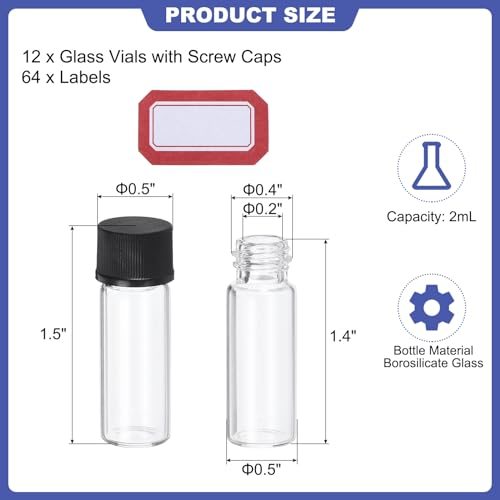 Sample Vials with Screw Cap Reagent Media Bottle with Labels Leak-Proof view 2
