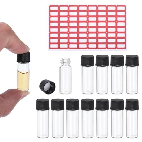 Sample Vials with Screw Cap Reagent Media Bottle with Labels Leak-Proof — PATIKIL
