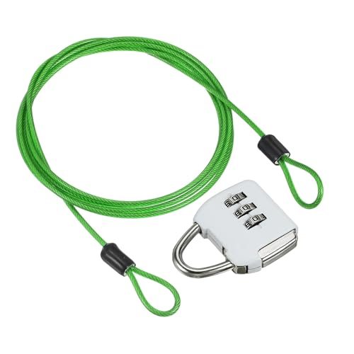 Security Steel Cable 4.9Ft w/ 3 Digit Combination Lock Clear Green — PATIKIL