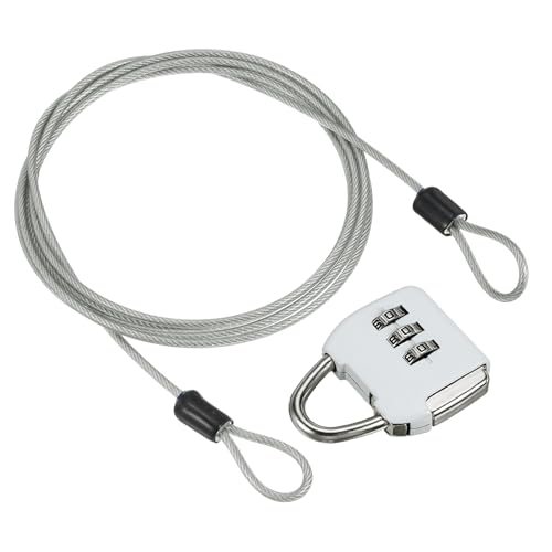 Security Steel Cable 4.9Ft w/ 3 Digit Combination Lock Clear, Travel — PATIKIL