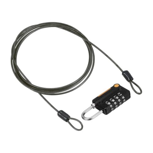 Security Steel Cable w/ 4 Digit Combination Lock 6.6Ft Coated Wire — PATIKIL