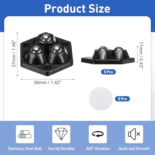 Self Adhesive Paste Caster Wheels 1.5" Universal Wheel Black 2 Set view 2