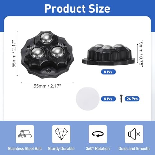 Self Adhesive Paste Caster Wheels 2.2in 360 Degree Swivel, Black view 2
