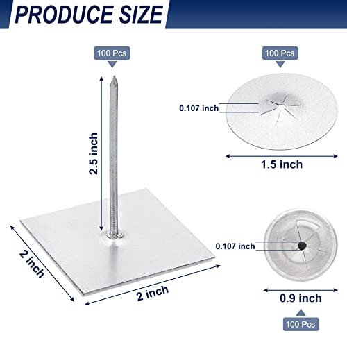 Self Stick Insulation Pins 2-1/2inch, 1.5 Inch Self Locking Washers Round view 2