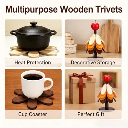 Set of 5 Wooden Trivets Tree Trivet Hot Pot Holders view 5
