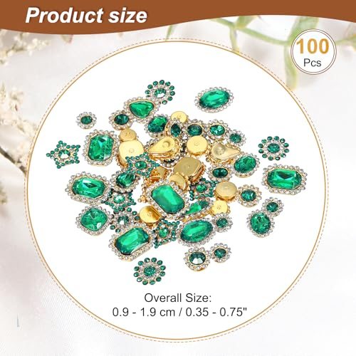 Sew on Rhinestones Crystals, 100 Pcs Mixed Shapes Glass Gems Metal Base view 2