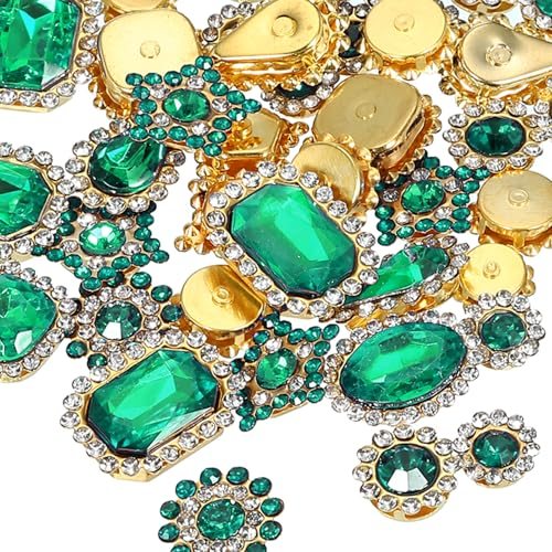 Sew on Rhinestones Crystals, 100 Pcs Mixed Shapes Glass Gems Metal Base — PATIKIL