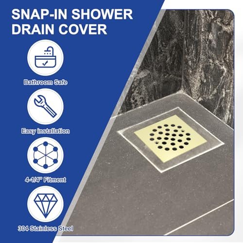 Shower Strainer Drain Trim Set 4-1/4", 1 Pcs 304 Stainless Steel Square view 4