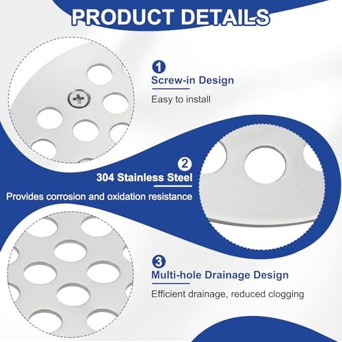 Shower Strainer Drain Trim Set 4-1/4", 2 Pcs 304 Stainless Steel Round view 3