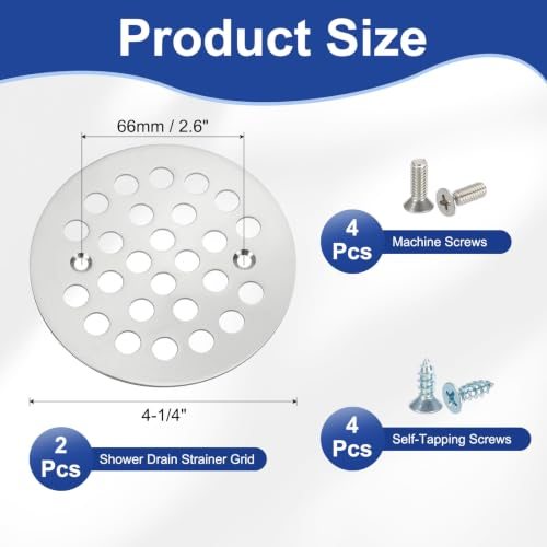 Shower Strainer Drain Trim Set 4-1/4", 2 Pcs 304 Stainless Steel Round view 2