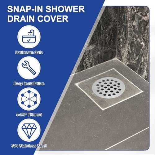 Shower Strainer Drain Trim Set 4-1/4", 2 Pcs 304 Stainless Steel Round view 5