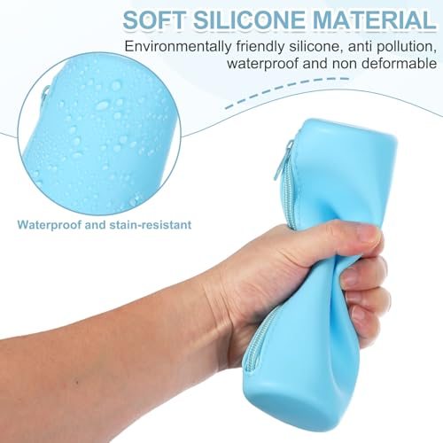 Silicone Pen Case, 2 Pcs Round Pen Pouch w/Zipper, Rose Red/Blue view 4