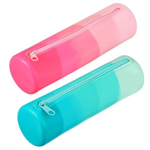 Silicone Pen Case, 2 Pcs Round Pen Pouch w/Zipper, Rose Red/Blue — PATIKIL