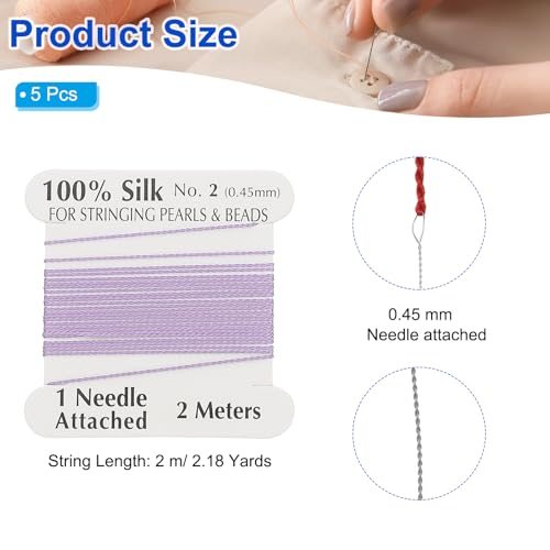 Silk Cord Thread, 5 Pcs Pure Silk Beading Thread Cord Size 0.45 mm view 2