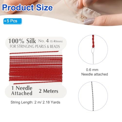 Silk Cord Thread, 5 Pcs Pure Silk Beading Thread Cord Size 0.6 mm view 2