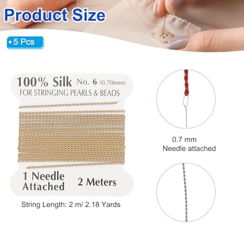 Silk Cord Thread, 5 Pcs Pure Silk Beading Thread Cord Size 0.7 mm view 2