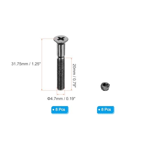Skateboard Mounting Hardware 1.25", 8pcs Carbon Steel Skateboard Screws view 2