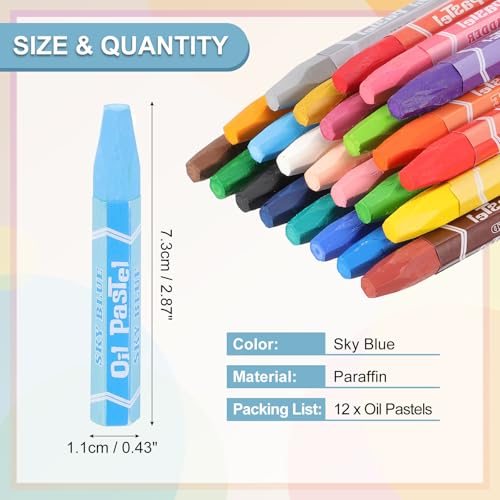 Sky Blue Oil Pastels, 12Pcs Soft Oil Crayons Vibrant and Creamy Pastels view 2