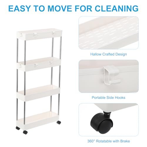 Slim Storage Cart, 4 Tier Mobile Shelving Unit Bathroom Storage Organizer view 3