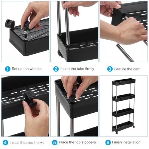 Slim Storage Cart, 4 Tier Mobile Shelving Unit Bathroom Storage Organizer view 5