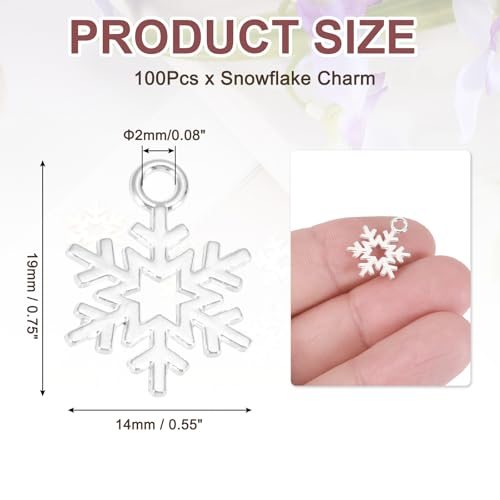 Snowflake Charm for Jewelry Making 100Pcs(Bright Silver), Alloy Winter view 2