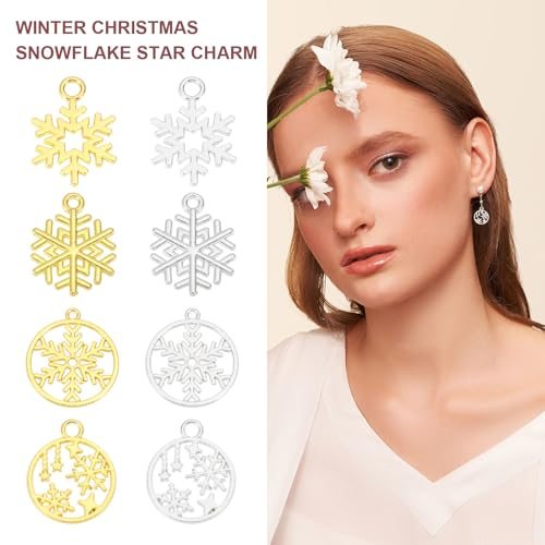 Snowflake Charm for Jewelry Making 100Pcs(Bright Silver), Alloy Winter view 5