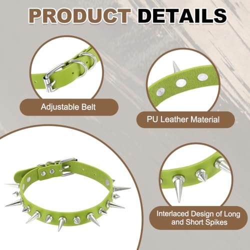 Spiked Chokers, Adjustable Punk Gothic Necklace Green, Edgy Rock Leather view 3
