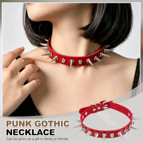 Spiked Chokers, Adjustable Punk Gothic Necklace Green, Edgy Rock Leather view 5