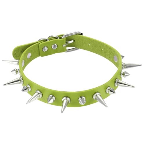 Spiked Chokers, Adjustable Punk Gothic Necklace Green, Edgy Rock Leather — PATIKIL