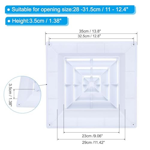 Square Air Vent Cover Plastic Air Return Grille 14x14Inch White, Sidewall view 2