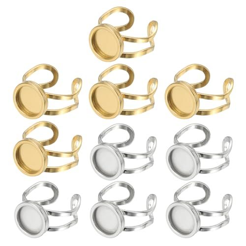 Stainless Ring Blank, 10mm 10 Pcs Adjustable Finger Ring Blank Base Bezel — PATIKIL