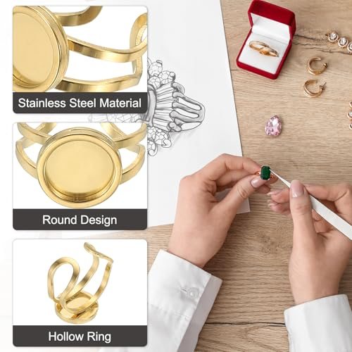 Stainless Ring Blank, 10mm 10 Pcs Adjustable Finger Ring Blank Base Bezel view 3