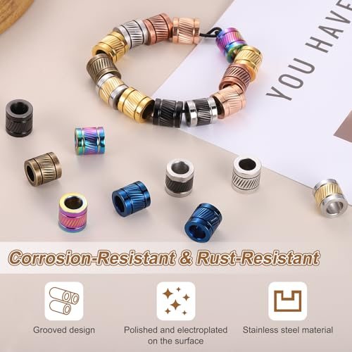 Stainless Steel Big Hole Paracord Column Beads 8pcs view 3