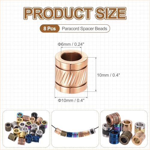 Stainless Steel Big Hole Paracord Column Beads 8pcs, Grooved Tube Loose view 2