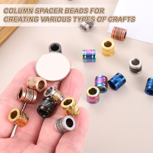Stainless Steel Big Hole Paracord Column Beads 8pcs, Grooved Tube Loose view 4