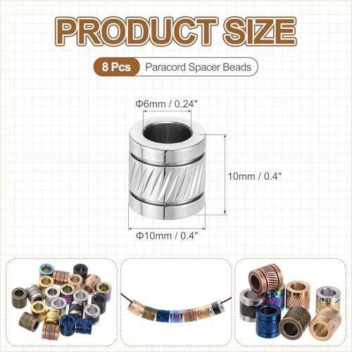 Stainless Steel Big Hole Paracord Column Beads 8pcs view 2