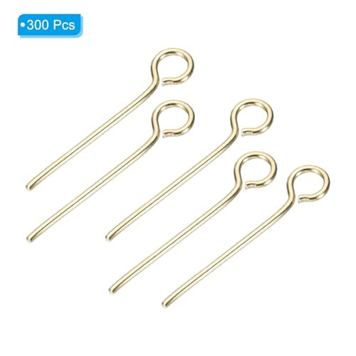 Stainless Steel Eye Pins 0.6mm/24 Gauge 16mm, Gold, Earring Flat Headpins view 3
