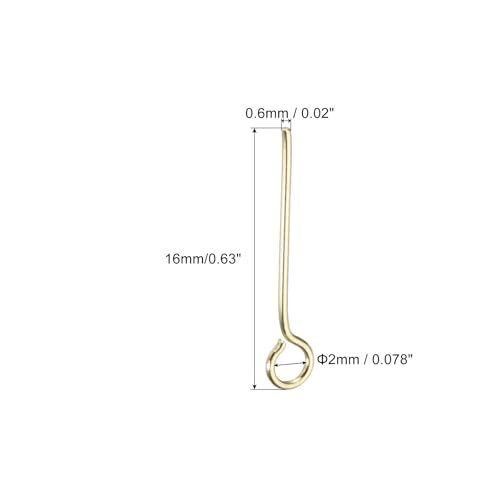 Stainless Steel Eye Pins 0.6mm/24 Gauge 16mm, Gold, Earring Flat Headpins view 2