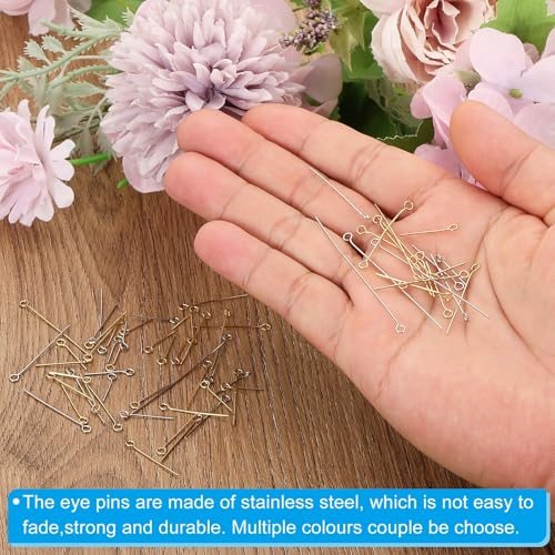 Stainless Steel Eye Pins 0.6mm/24 Gauge 16mm, Gold, Earring Flat Headpins view 4