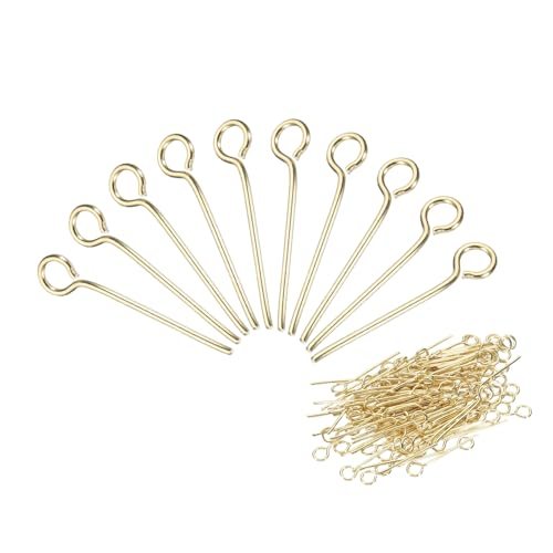 Stainless Steel Eye Pins 0.6mm/24 Gauge 16mm, Gold, Earring Flat Headpins — PATIKIL