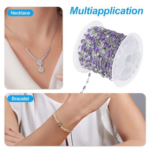 Stainless Steel Jewelry Chain 16Ft 2mm Purple Enamel Link Cable, Chains view 3