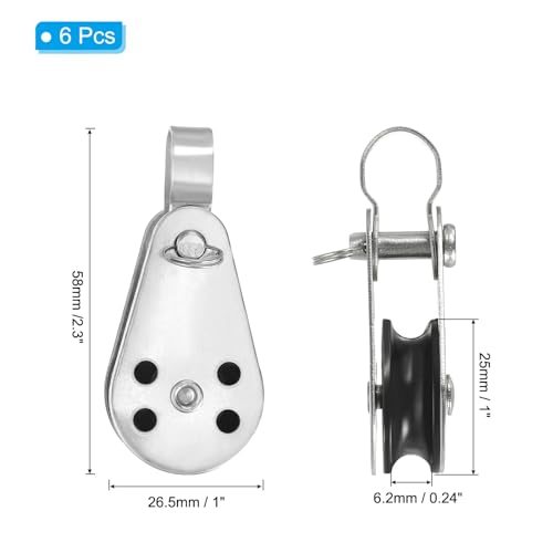 Stainless Steel Nylon Marine Pulley, 6Pcs Pulley Block Rope Single Pulley view 2