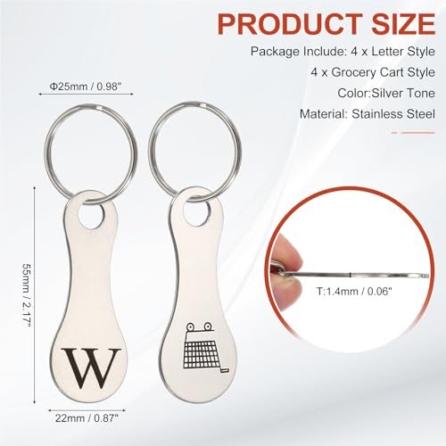 Stainless Steel Shopping Trolley Token, Engraved Letter W view 2